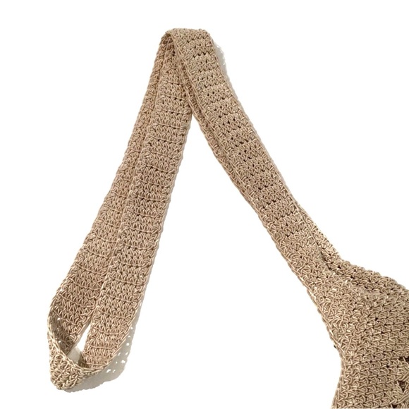 Beige Knit Shoulder Bag Purse Zipper Closure Boho Beach Woven Crochet Zip Cute - Picture 6 of 10